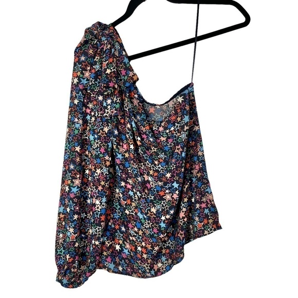 J. Crew Black Kaleidoscope Star Print One Shoulder Long Sleeve Blouse 6 - Picture 3 of 8